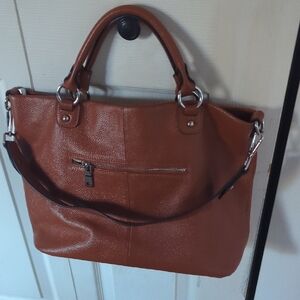 Brown Leather Kattee Satchel Tote Bag